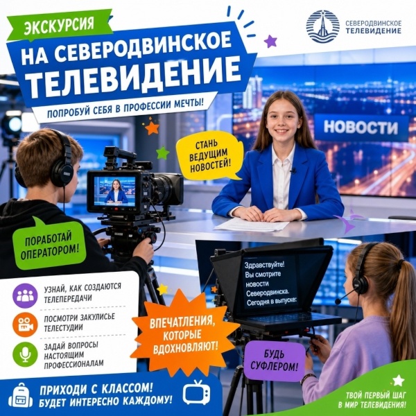 'За кадром'. Экскурсия на Северодвинское телевидение.